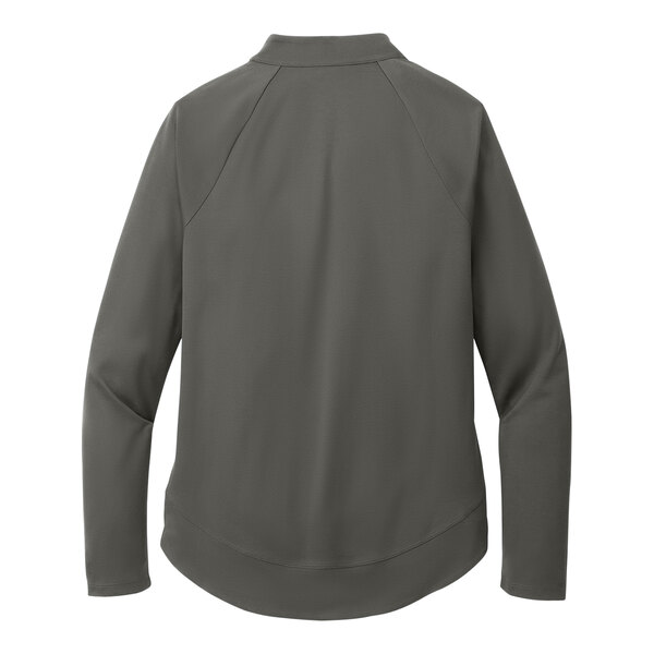 A back view of a Port Authority women's gray quarter-zip sweatshirt with long sleeves.