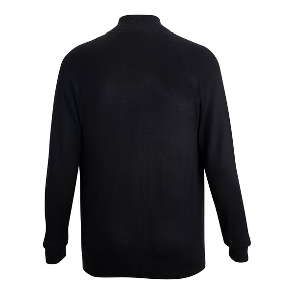 A black Edwards full-zip sweater jacket with long sleeves on a mannequin.