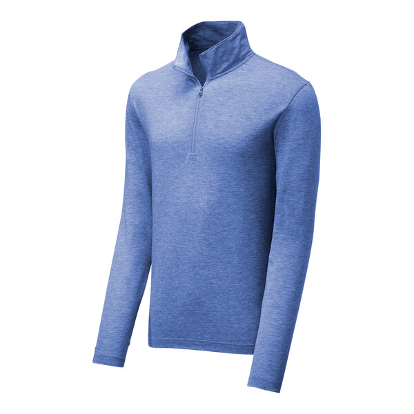 A blue Sport-Tek 1/4 zip pullover sweatshirt.