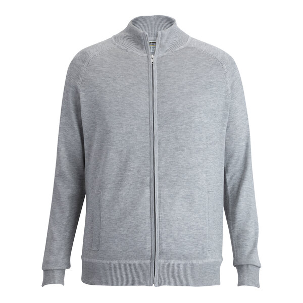 A grey Edwards sweater jacket with a zipper.