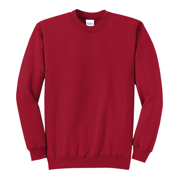 A red Port & Company sweatshirt on a white background.