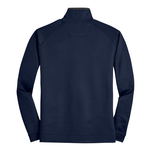 A Port Authority navy and gray quarter-zip pullover with a vertical texture.