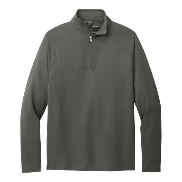 A Port Authority grey long sleeved quarter-zip sweatshirt.
