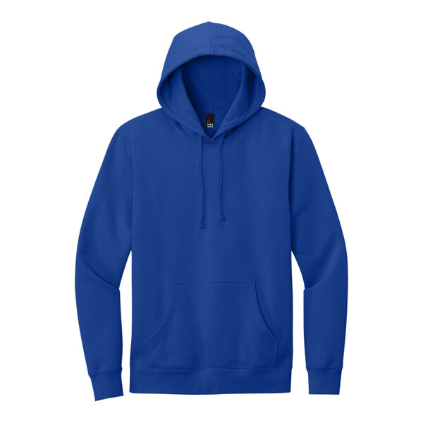 A deep royal blue District hoodie with a hood.