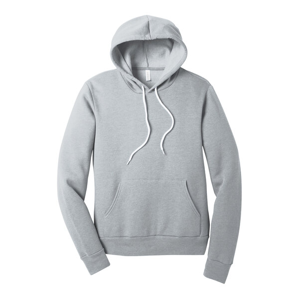 A gray Bella + Canvas Sponge Fleece pullover hoodie with a white string.
