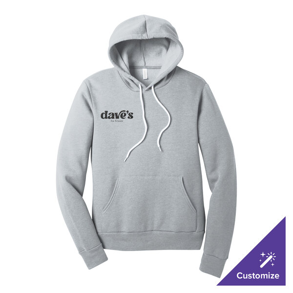 A light gray unisex pullover hoodie sweatshirt with a front pocket and "dave's Ice Cream" printed on the left chest.