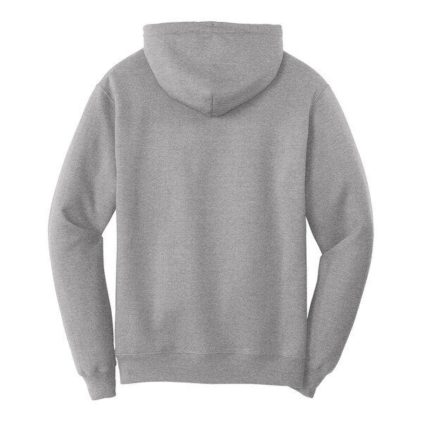A Port & Company athletic heather grey core fleece pullover hoodie with a white background.