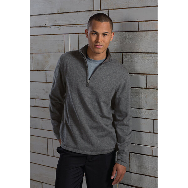 Edwards 4072 Unisex Customizable Smoke Heather Quarter-Zip Sweater - Cotton Blend - XL