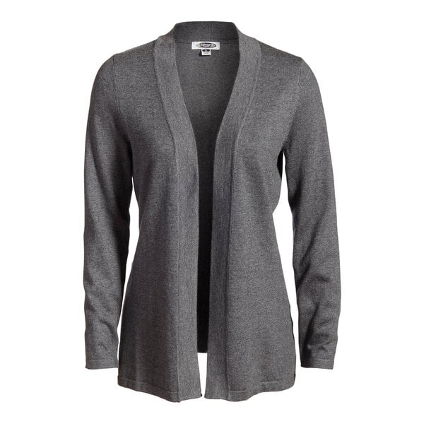 A smoke heather Edwards cardigan with long sleeves.