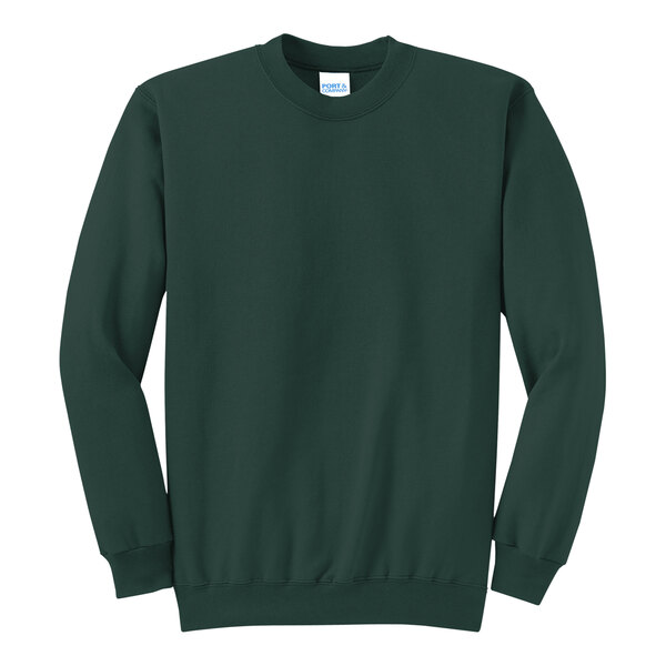 A dark green Port & Company fleece sweatshirt.