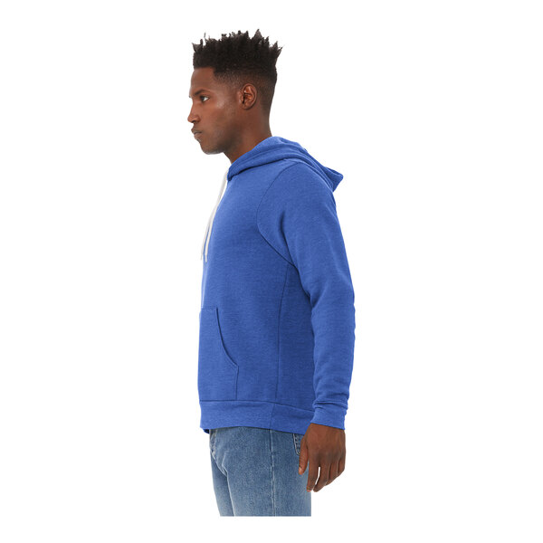 A man in a blue Bella Canvas sponge fleece sweatshirt.