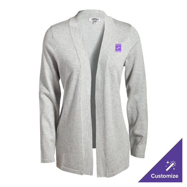 Edwards 7056 Women's Customizable Gray Heather Shirttail Cardigan - Cotton / Acrylic / Nylon Blend - XL