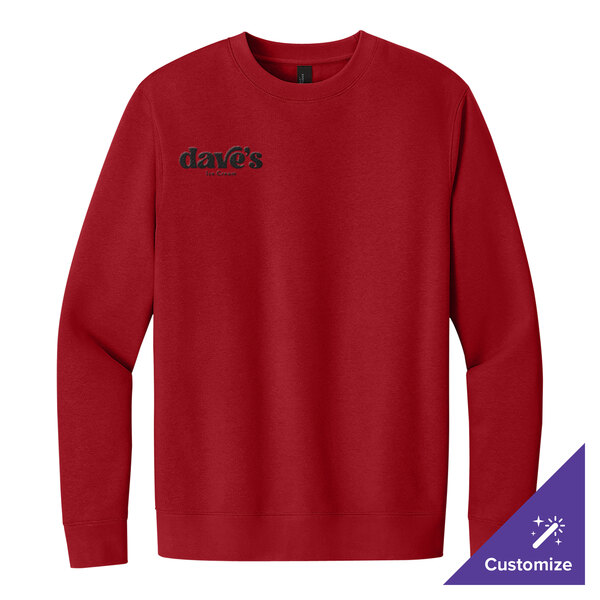 A classic red unisex crewneck sweatshirt with a small logo on the left chest, made from a ring-spun cotton and polyester blend.