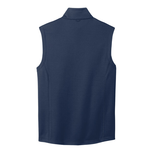 A navy blue Port Authority fleece vest.