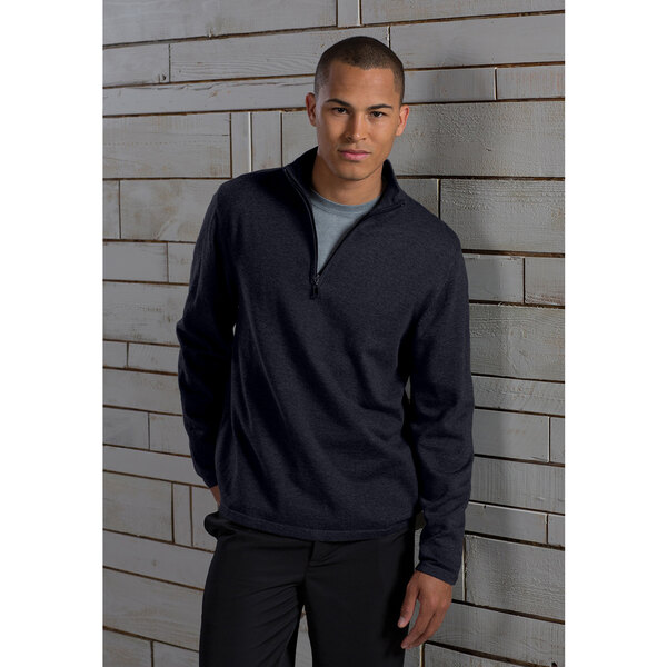 An Edwards unisex navy 1/4 zip sweater.