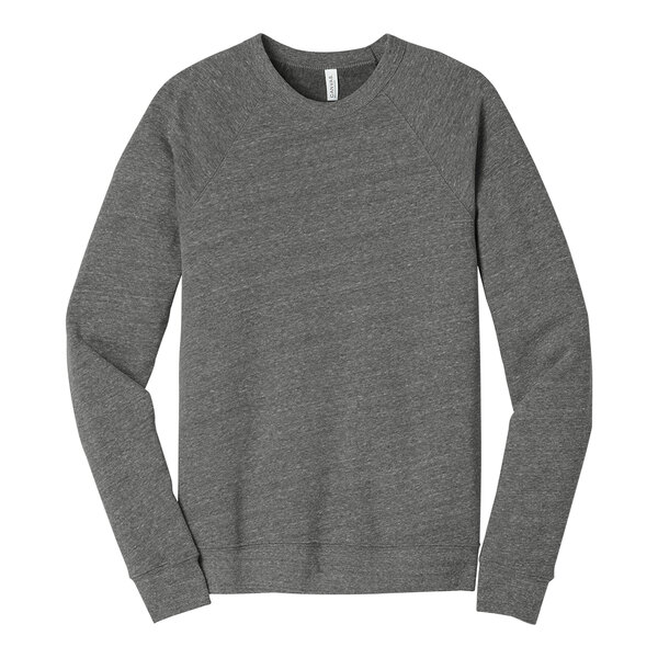 A Bella + Canvas gray triblend raglan sweatshirt with long grey sleeves.