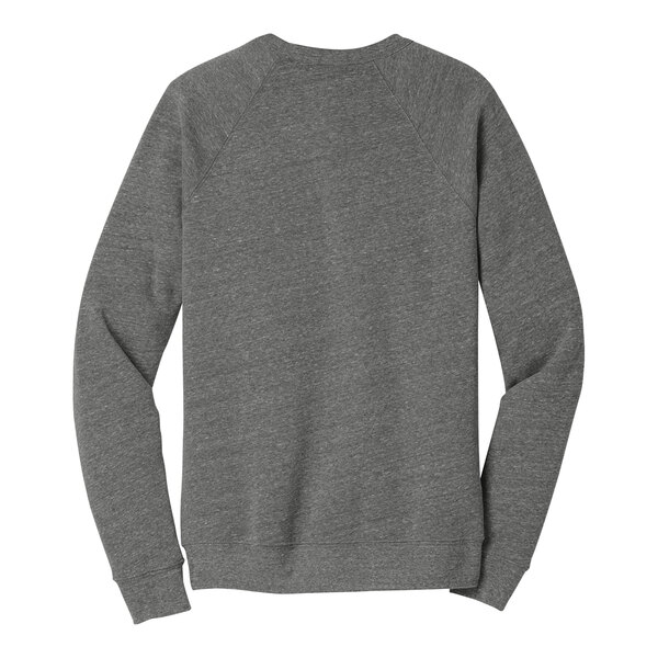 A Bella + Canvas grey triblend raglan sweatshirt with long grey sleeves.