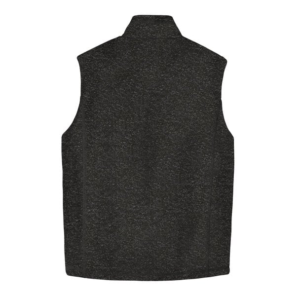 A black heather fleece sweater vest.