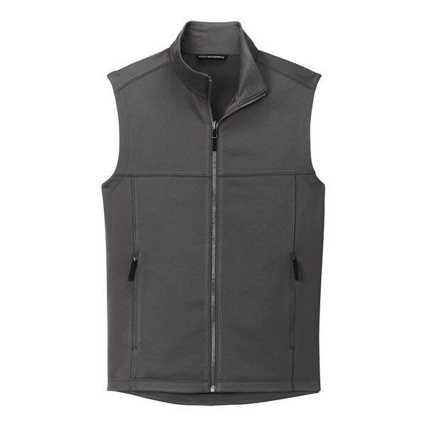 A graphite Port Authority fleece vest with zippers.