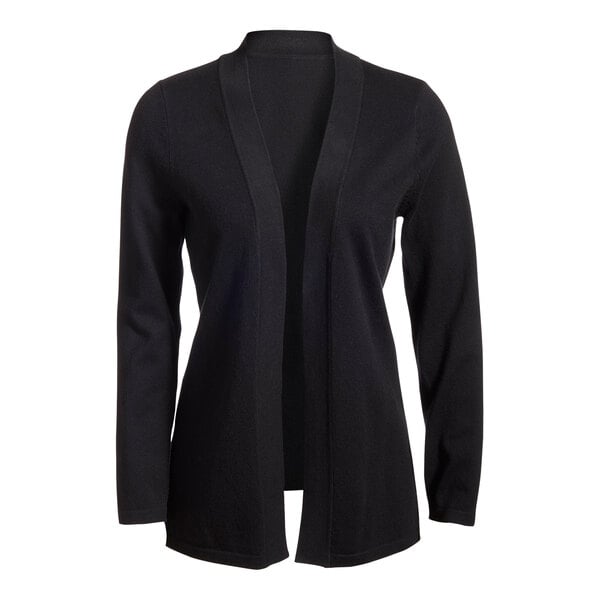 A black Edwards cardigan with long sleeves.