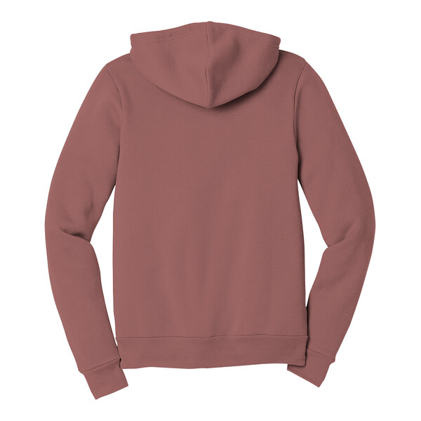 A mauve Bella + Canvas unisex full-zip hoodie with a hood.