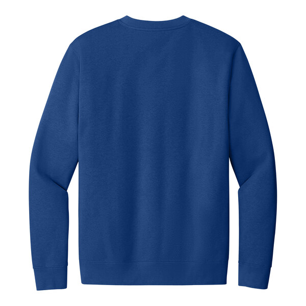 A deep royal blue District unisex crewneck sweatshirt with long sleeves and the word "sweatshirt" on the back.