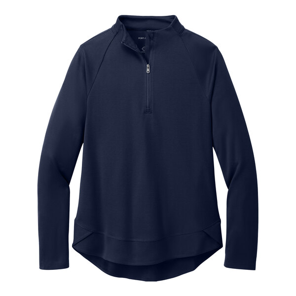 A Port Authority women's navy C-FREE quarter-zip sweatshirt.