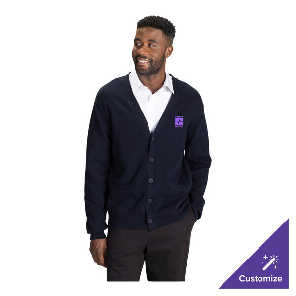Edwards 4080 Unisex Customizable Navy Jersey Knit Cardigan - Cotton Blend