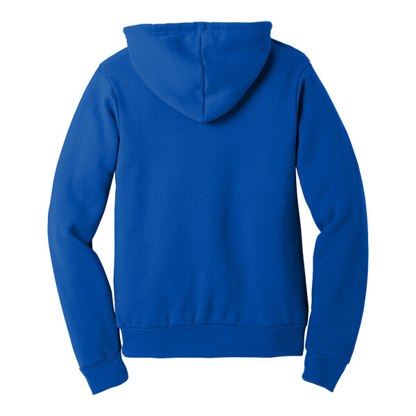 A close-up of a blue Bella + Canvas Sponge Fleece pullover hoodie.