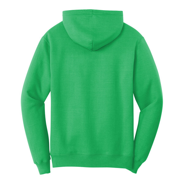 A green Port & Company hoodie with a hood on a white background.