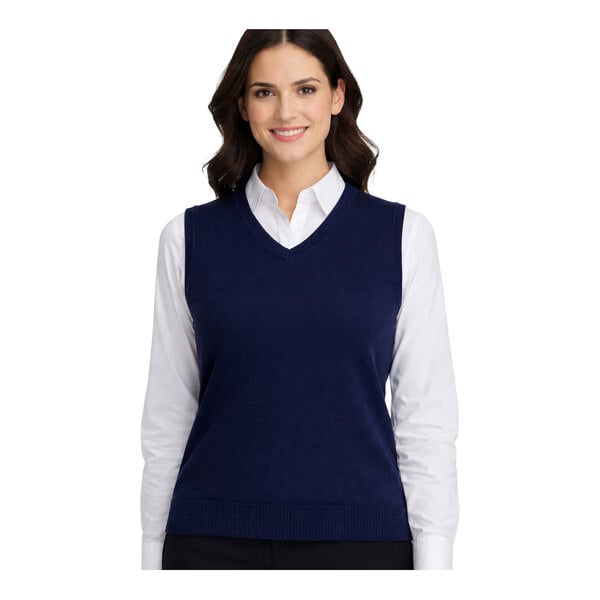 Edwards 4561 Unisex Customizable Navy Jersey Knit Vest - Acrylic - 4X