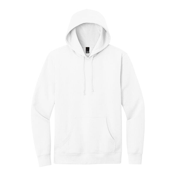 A white District sweatshirt with a hood.