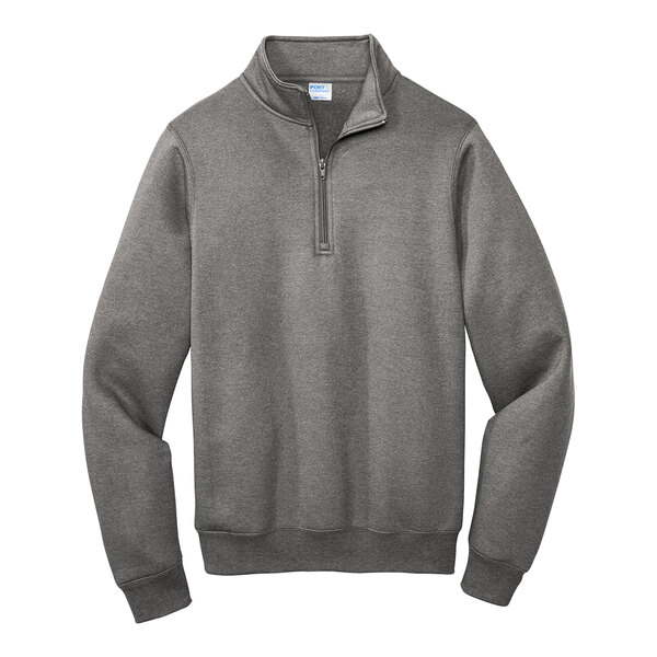 A graphite heather Port & Company Core Fleece Quarter-Zip Sweatshirt