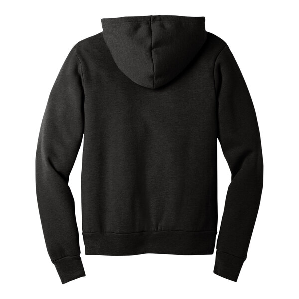A Bella + Canvas black sponge fleece hoodie with a hood.