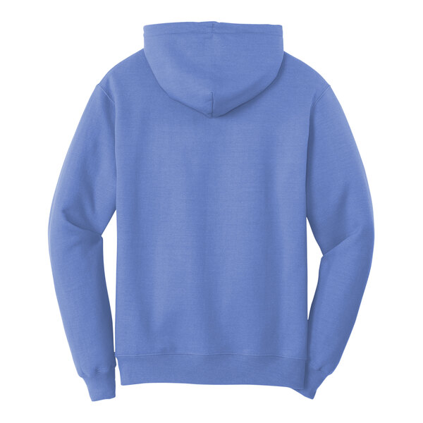 A Carolina blue Port & Company core fleece pullover hoodie with a hood.