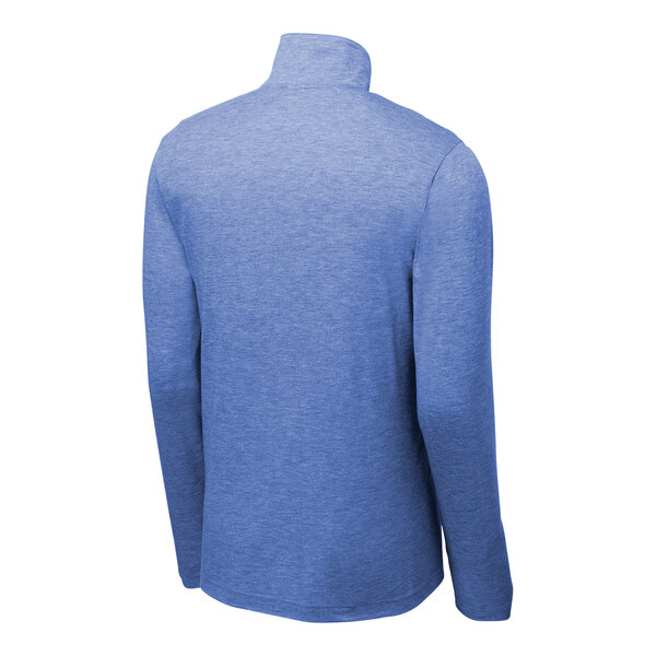 A blue Sport-Tek quarter-zip pullover sweatshirt.