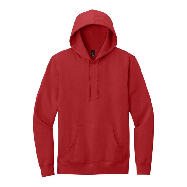 A classic red District hoodie with a hood.