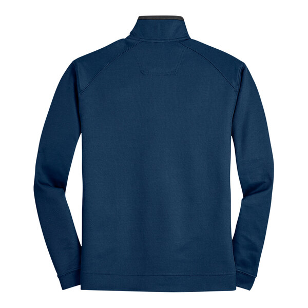 A Port Authority blue quarter-zip pullover sweater with a textured design.