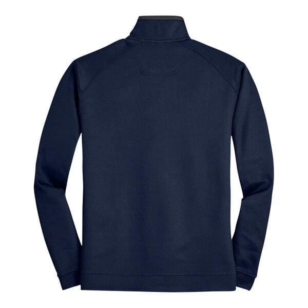 A Port Authority navy quarter-zip pullover sweater with a vertical texture.