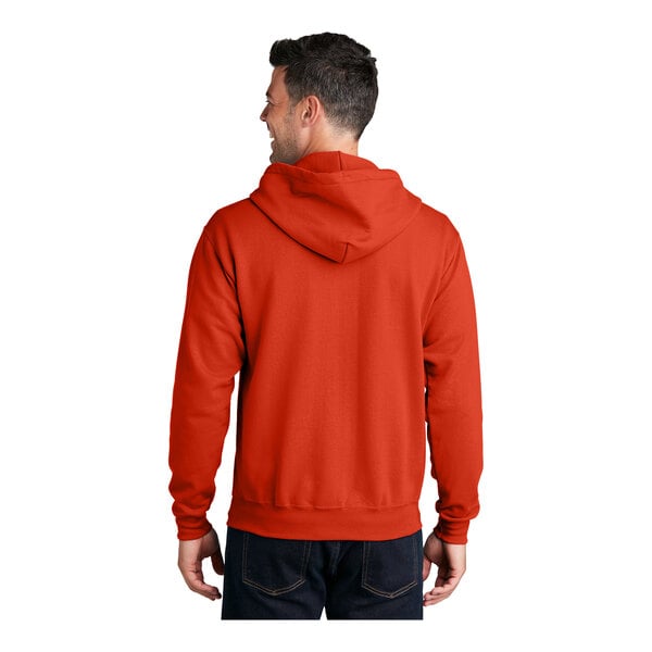 An extra large men's Port & Company orange full-zip hoodie.