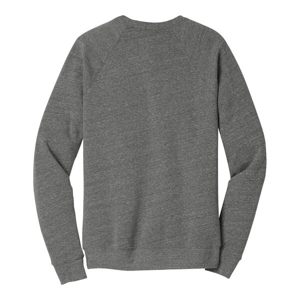 A Bella + Canvas grey triblend raglan sweatshirt with long grey sleeves.