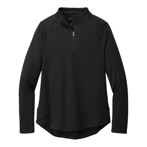 A Port Authority women's black quarter-zip sweatshirt.