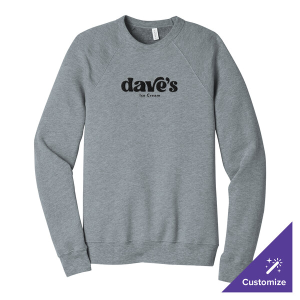 A gray unisex crewneck sweatshirt with "dave's Ice Cream" printed on the front, available in extra large size.