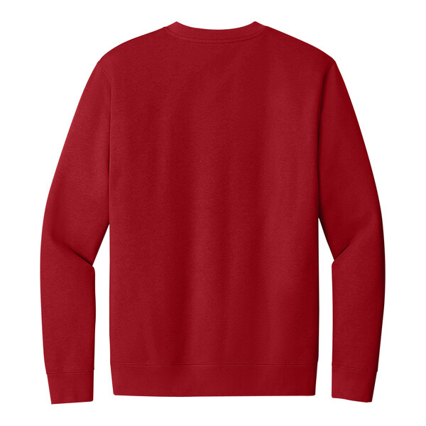 A red District sweatshirt with long sleeves and the word "sweatshirt" in white.