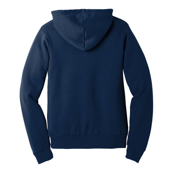A navy Bella + Canvas pullover hoodie with a hood.