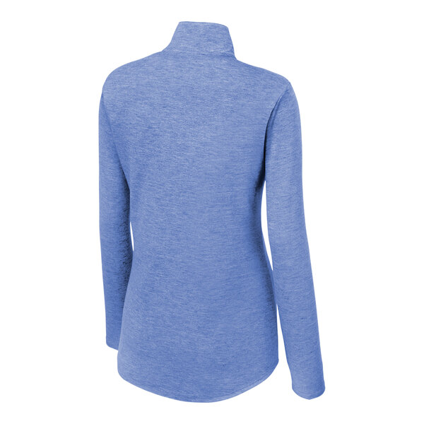 A Sport-Tek women's blue long sleeve quarter-zip pullover sweatshirt.