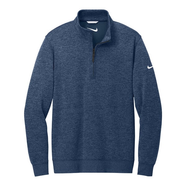 A navy Nike Dri-FIT half-zip sweater with a white swoosh on it.