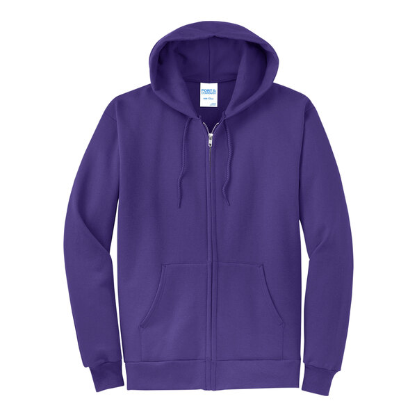 A purple Port & Company zip up hoodie.