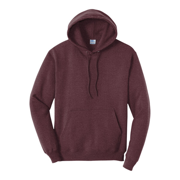 A Port & Company Heather Athletic Maroon Core Fleece Pullover Hoodie sweatshirt.