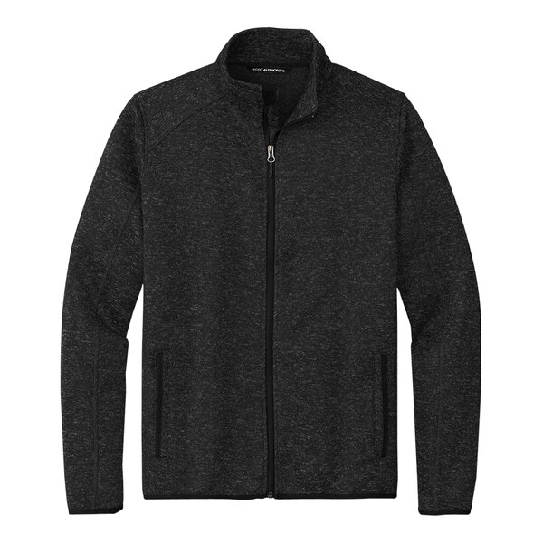 A black Port Authority fleece sweater jacket with a zipper.